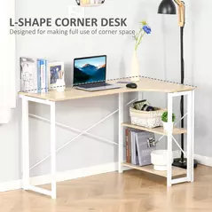 HOMCOM Folding Desk, L Shaped Desk, Corner Computer Desk with 2-Tier Storage Shelf for Home Office, Study Room, Workstation, Easy Assembly, 120 x 72.5 x 76.5cm, Oak Tone - 5