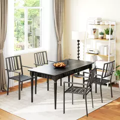 Outsunny Set of Four Minimal Metal Garden Chairs - Black - 7