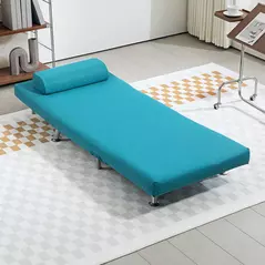 HOMCOM Single Linen-Feel Sleeper Chair - Dark Blue - 8