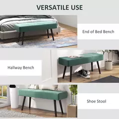 HOMCOM End of Bed Bench with X-Shape Design and Steel Legs, Upholstered Hallway Bench for Bedroom, Green - 6
