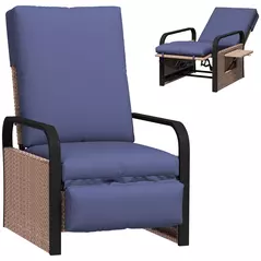 Outsunny 140° Reclining Rattan Armchair - Brown/Blue - 1