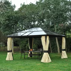 Outsunny 3.6 x 4m Hardtop Gazebo Canopy with Polycarbonate Roof and Aluminium Frame, Garden Pavilion with Mosquito Netting and Curtains - 2