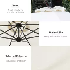 Outsunny Umbrella Parasol W/Solar Powered LED strips, Φ2.95x2.45H m-Cream - 4