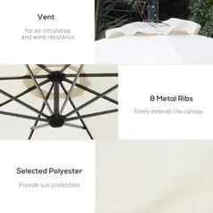 Outsunny Umbrella Parasol W/Solar Powered LED strips, Φ2.95x2.45H m-Cream - 4