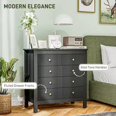HOMCOM Elegant Chest of Five Drawers - Black - 5