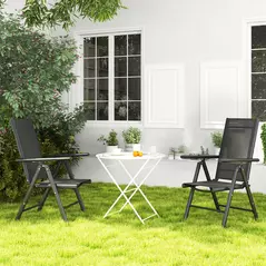 Outsunny Set of 2 Folding Garden Chairs, Aluminium Frame Outdoor Dining Chairs with Breathable Mesh Back and Seat, Garden Folding Chair Set with Armrests for Balcony, Black - 8