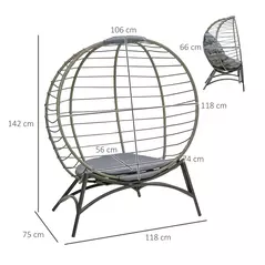 Outsunny Folding Rattan Egg Chair, Freestanding Basket Chair with Cushion, Bottle Holder Bag for Outdoor or Indoor, Grey - 3