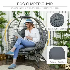 Outsunny Folding Rattan Egg Chair, Freestanding Basket Chair with Cushion, Bottle Holder Bag for Outdoor or Indoor, Grey - 5