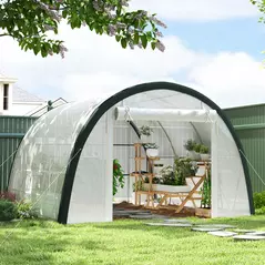 Outsunny 4 x 3(m) Walk-In Tunnel Greenhouse, with Accessories - White - 2