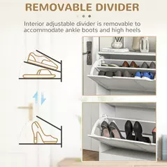 HOMCOM 2 Drawers Entryway Shoe Cabinet, Narrow Shoe Storage Cabinet with 2 Flip Drawers, Louvred Door Design and Adjustable Shelves for 16 Pairs of Shoes, White - 6