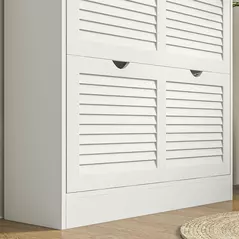 HOMCOM 2 Drawers Entryway Shoe Cabinet, Narrow Shoe Storage Cabinet with 2 Flip Drawers, Louvred Door Design and Adjustable Shelves for 16 Pairs of Shoes, White - 9