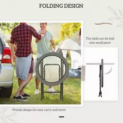 Outsunny Folding Rattan Garden Dining Table, 68 cm Round Rattan Garden Table with Water Ripple Tempered Glass Top, Wicker Edging  and Steel Frame for Outdoor, Patio, Grey - 5