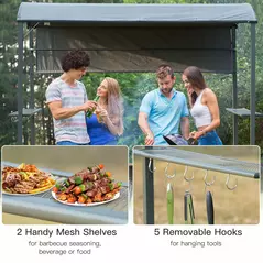 Outsunny 2.2 x 1.4m BBQ Shelter, Outdoor Grill Gazebo Canopy with Shelves, Hanging Hooks, and Metal Frame, for Garden Patio Backyard - 4