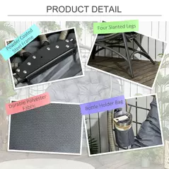 Outsunny Folding Rattan Egg Chair, Freestanding Basket Chair with Cushion, Bottle Holder Bag for Outdoor or Indoor, Grey - 7