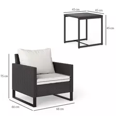 Outsunny 3 Pieces Rattan Bistro Set with 4 Cushions, Wicker Garden Furniture Set, Glass Top Coffee Table and Chairs for Outdoor Patio, Balcony, Terrace and Conservatory, Brown - 3