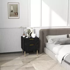 HOMCOM Elegant Two-Drawer Bedside Table - Black - 2