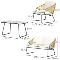 Outsunny Four-Piece Rattan Strong Panel Outdoor Sofa Set - Natural - 3
