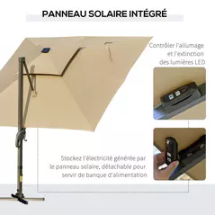 Outsunny 3 x 3(m) Aluminium Sun Square Canopy Top w/ Adjustable Pole Angle Khaki - 6