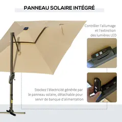 Outsunny 3 x 3(m) Aluminium Sun Square Canopy Top w/ Adjustable Pole Angle Khaki - 6