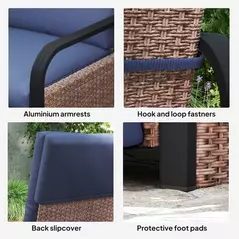 Outsunny 140° Reclining Rattan Armchair - Brown/Blue - 8