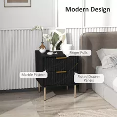 HOMCOM Elegant Two-Drawer Bedside Table - Black - 4