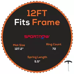 SPORTNOW Replacement Trampoline Mat with Spring Pull Tool, 72 V-Hooks, for 12ft Trampoline using 14cm Springs, Orange - 1