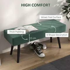 HOMCOM End of Bed Bench with X-Shape Design and Steel Legs, Upholstered Hallway Bench for Bedroom, Green - 4