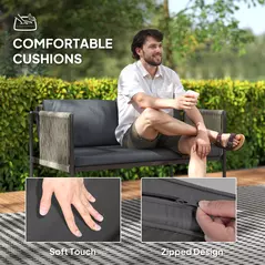 Outsunny Four-Piece Round Rattan Rope Sofa Set - Grey - 6