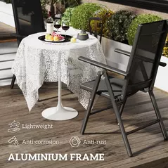 Outsunny Set of 2 Folding Garden Chairs, Aluminium Frame Outdoor Dining Chairs with Breathable Mesh Back and Seat, Garden Folding Chair Set with Armrests for Balcony, Black - 4