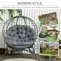 Outsunny Folding Rattan Egg Chair, Freestanding Basket Chair with Cushion, Bottle Holder Bag for Outdoor or Indoor, Grey - 4