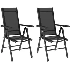 Outsunny Set of 2 Folding Garden Chairs, Aluminium Frame Outdoor Dining Chairs with Breathable Mesh Back and Seat, Garden Folding Chair Set with Armrests for Balcony, Black - 1