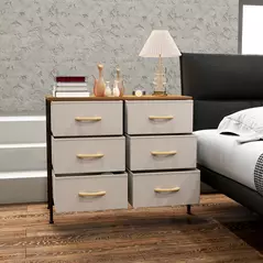 HOMCOM Fabric Chest of Drawers, Industrial Bedroom Dresser with 6 Fabric Drawers, Steel Frame and Wooden Top for Nursery, Living Room, Hallway, Cream White - 8