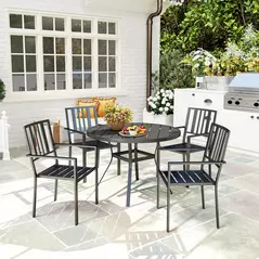 Outsunny Set of Four Minimal Metal Garden Chairs - Black - 9