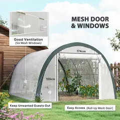 Outsunny 4 x 3(m) Walk-In Tunnel Greenhouse, with Accessories - White - 5