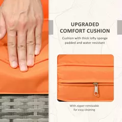 Outsunny 3 Pieces Rattan Bistro Set, Wicker Garden Furniture Set with Storage Coffee Table and Chairs, Thickened Cushions for Outdoor, Patio, Balcony, Orange - 6