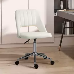 Vinsetto Armless Velvet-Feel Office Chair - Cream White - 2