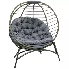 Outsunny Folding Rattan Egg Chair, Freestanding Basket Chair with Cushion, Bottle Holder Bag for Outdoor or Indoor, Grey - 1