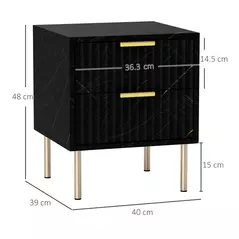 HOMCOM Elegant Two-Drawer Bedside Table - Black - 3