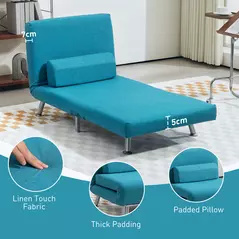 HOMCOM Single Linen-Feel Sleeper Chair - Dark Blue - 6