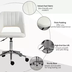 Vinsetto Armless Velvet-Feel Office Chair - Cream White - 7