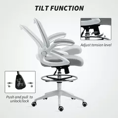 Vinsetto Drafting Chair with Flip-up Armrest, Mesh Office Stool with Foot Ring, 360 Degree Swivel Height Adjustable Chair for Standing Desk, Light Grey - 6