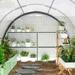 Outsunny 4 x 3(m) Walk-In Tunnel Greenhouse, with Accessories - White - 9
