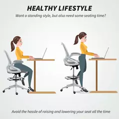 Vinsetto Drafting Chair with Flip-up Armrest, Mesh Office Stool with Foot Ring, 360 Degree Swivel Height Adjustable Chair for Standing Desk, Light Grey - 5