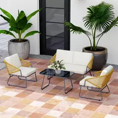Outsunny Four-Piece Rattan Strong Panel Outdoor Sofa Set - Natural - 9