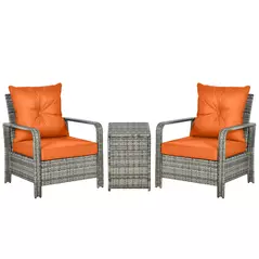 Outsunny 3 Pieces Rattan Bistro Set, Wicker Garden Furniture Set with Storage Coffee Table and Chairs, Thickened Cushions for Outdoor, Patio, Balcony, Orange - 1