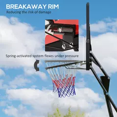 SPORTNOW 245-305cm Adjustable Basketball Hoop and Stand, with Wheels, Red - 8
