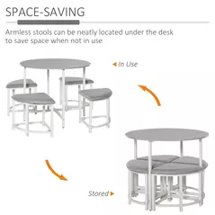 HOMCOM Modern Round Dining Table Set with 4 Upholstered Stools for Dining Room, Kitchen, Grey - 4