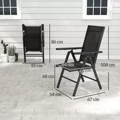 Outsunny Set of 2 Folding Garden Chairs, Aluminium Frame Outdoor Dining Chairs with Breathable Mesh Back and Seat, Garden Folding Chair Set with Armrests for Balcony, Black - 3