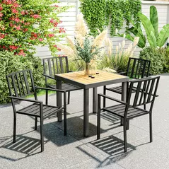 Outsunny Set of Four Minimal Metal Garden Chairs - Black - 2