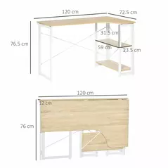 HOMCOM Folding Desk, L Shaped Desk, Corner Computer Desk with 2-Tier Storage Shelf for Home Office, Study Room, Workstation, Easy Assembly, 120 x 72.5 x 76.5cm, Oak Tone - 3